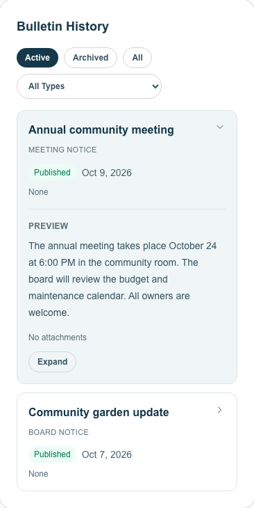 Official Bulletin for HOA Notices — Phone