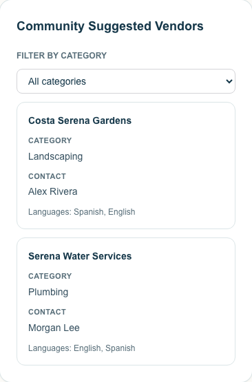 Private Vendor Directory — Phone